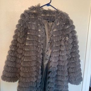 Gray, knee-length jacket